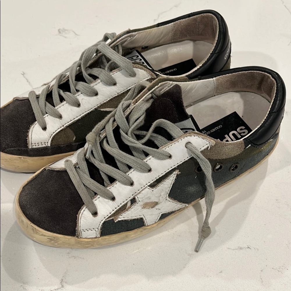 Golden Goose SUPERSTAR Sneakers - Green, White, and Gray